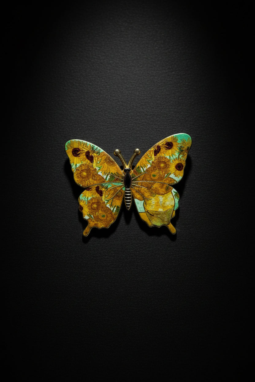 Deep blue butterfly pin with gold stars