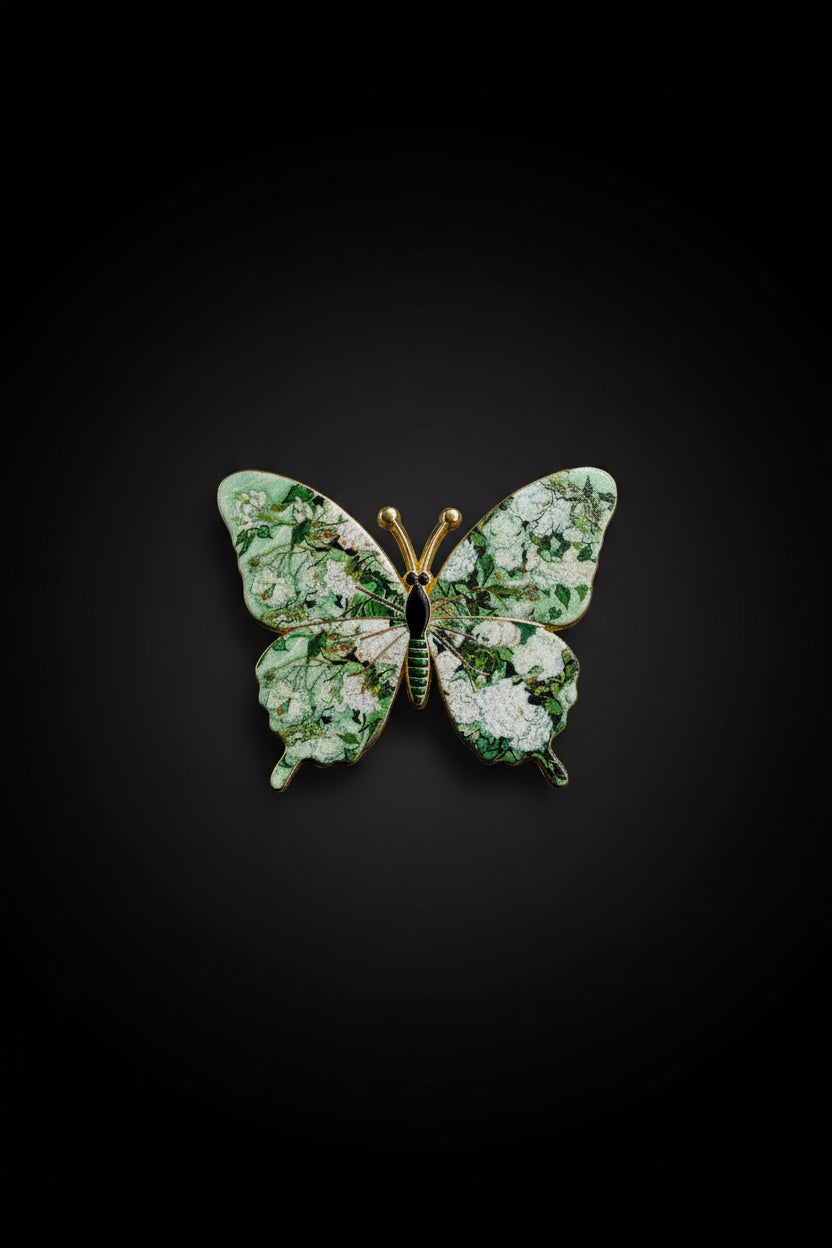 Multi-pattern butterfly pin in blue, sage, and floral