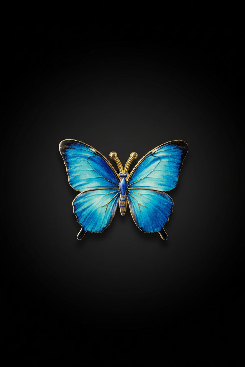 Electric blue butterfly pin with gold-tone hardware