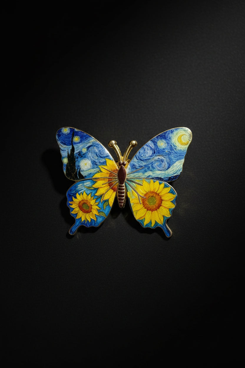 Sage green butterfly pin with white floral print